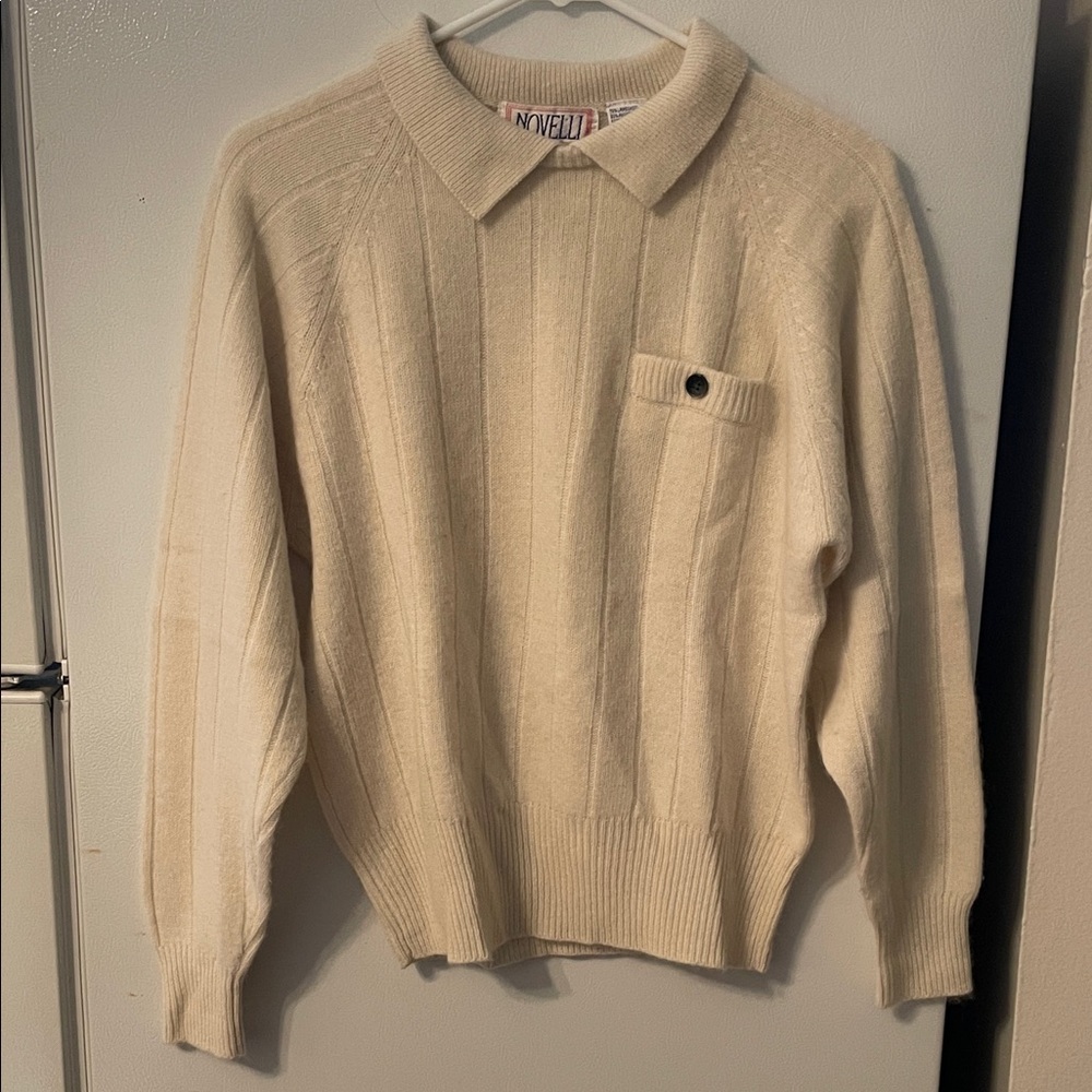 Novelli Women’s Medium Lambswool Angora Blend Cream Collared Sweater Classy Cute